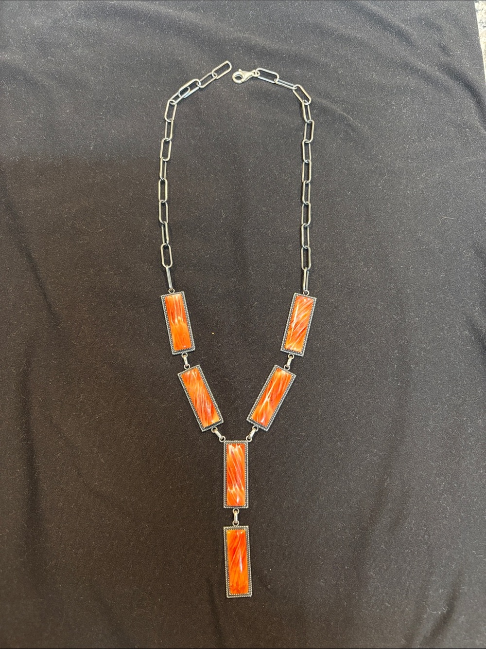 Red Spiney lariat necklace